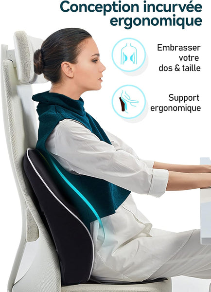 Coussin de Soutien Lombaire Ergonomique  orthopédique à mémoire de forme noir - ergocush