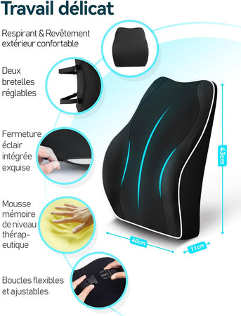 Coussin de Soutien Lombaire Ergonomique  orthopédique à mémoire de forme noir - ergocush