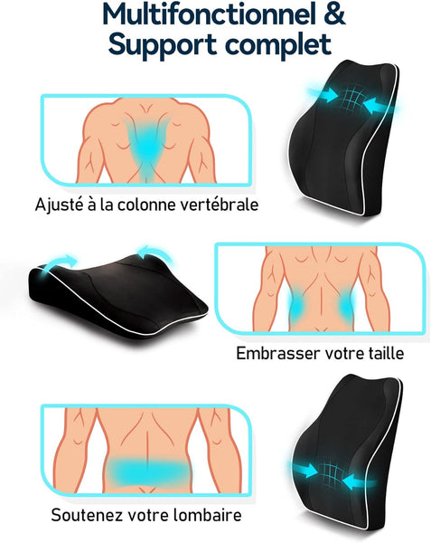 Coussin de Soutien Lombaire Ergonomique  orthopédique à mémoire de forme noir - ergocush