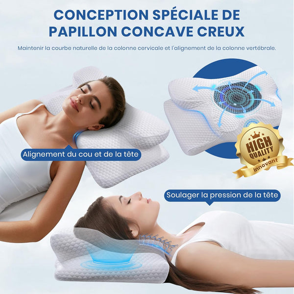 Oreiller Ergonomique Cervical à Mémoire de Forme - Confort Cervicales pour Le Soulagement des Douleurs - ergocush