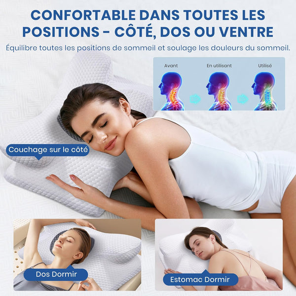 Oreiller Ergonomique Cervical à Mémoire de Forme - Confort Cervicales pour Le Soulagement des Douleurs - ergocush